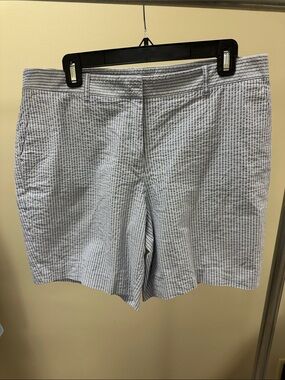 Lafayette 148 New York Blue & White Seersucker Bermuda Shorts
